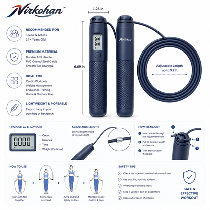 Nirkohan™ CountFlow Digital Jump Rope – Adjustable Speed Rope with LCD Counter for Cardio & Home Fitness