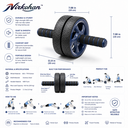 Nirkohan™ GlidePro Wide-Wheel Ab Roller – Core Exercise Wheel with Ergonomic Handles & Knee Pad