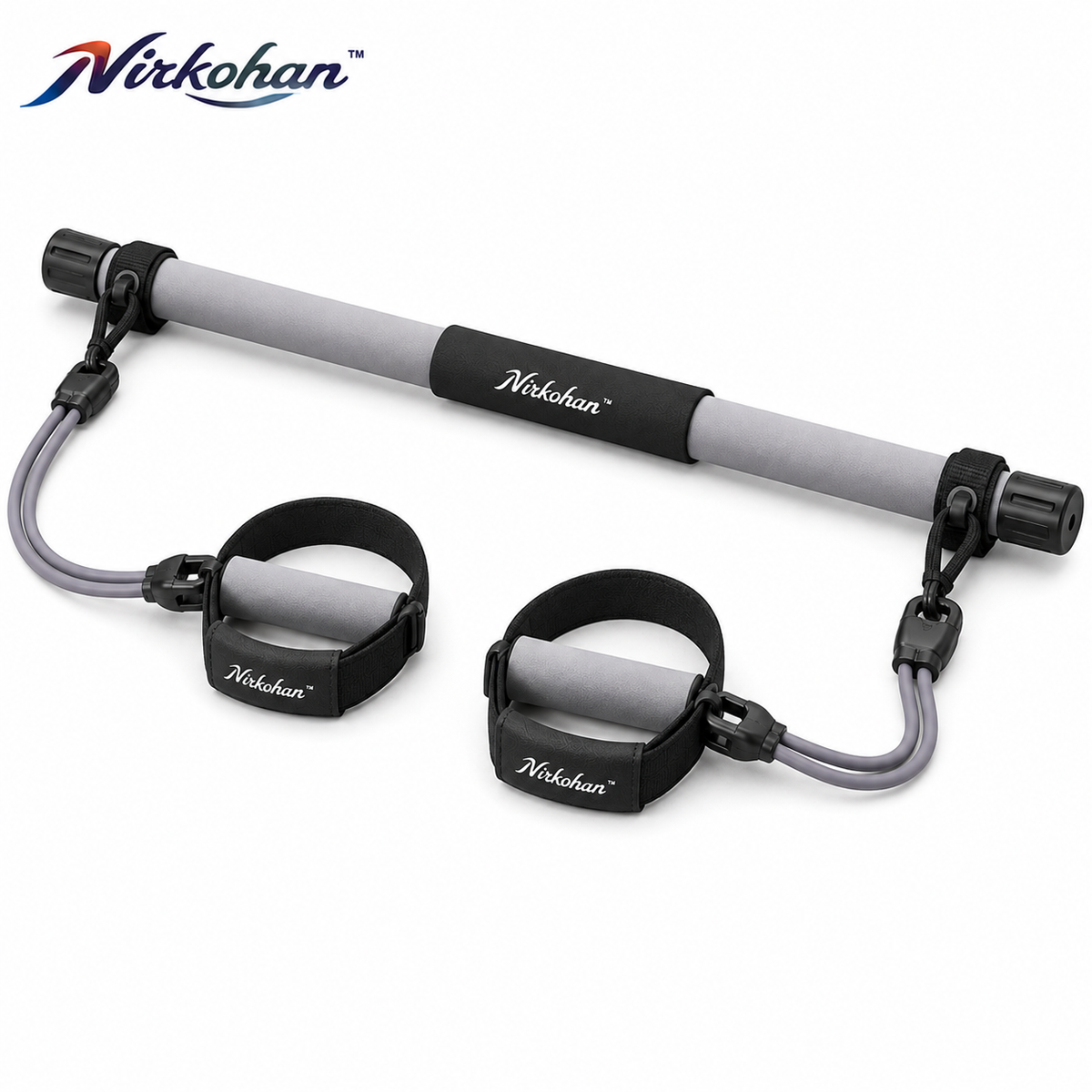 Nirkohan™ FlexBar Pilates Resistance System – Portable Pilates Bar with Dual Resistance Bands & Foot Straps