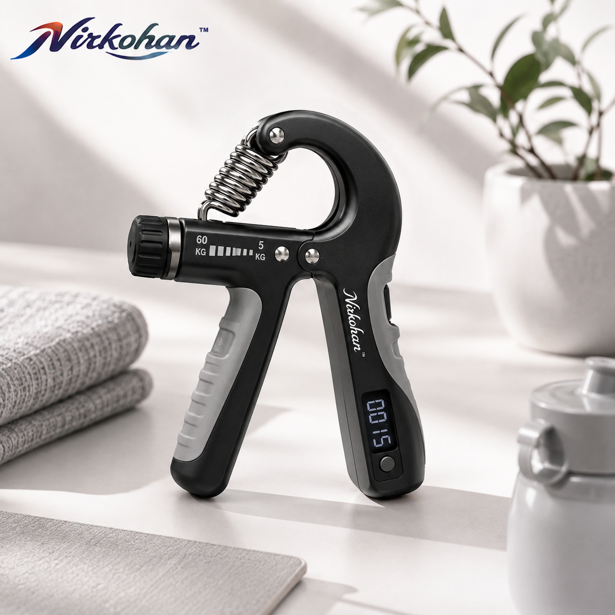 Nirkohan™ GripTrack Digital Hand Strengthener – Adjustable Hand Grip Trainer with Rep Counter