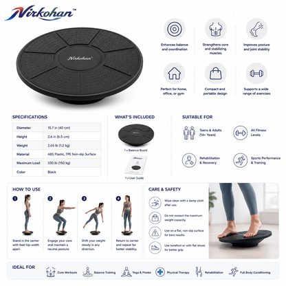 Nirkohan™ AlignBoard Compact Balance Trainer – Anti-Slip Wobble Board for Core Stability & Standing Exercises