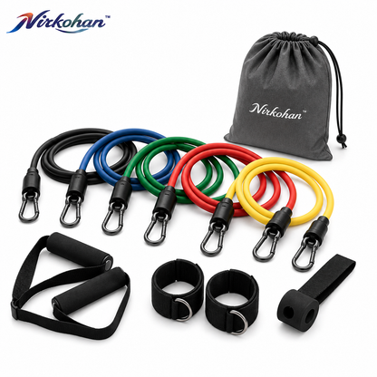 Nirkohan™ StackForce Resistance Tube Kit – 5-Band Adjustable Home Gym Set with Handles, Door Anchor & Ankle Straps